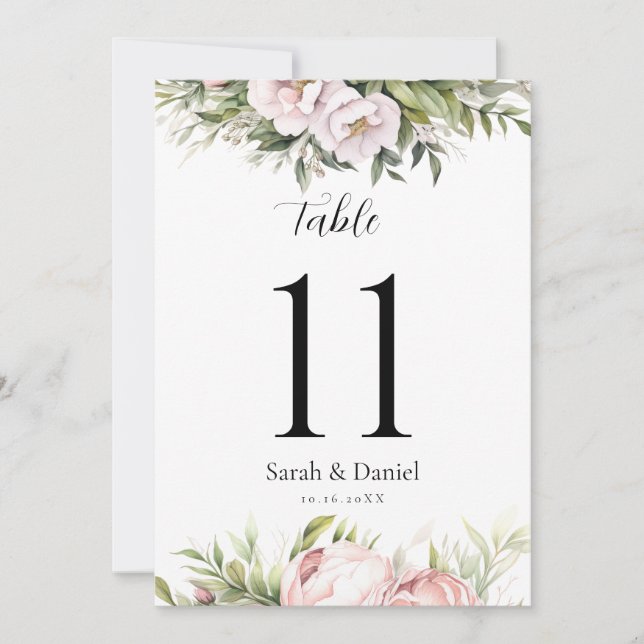 Rosa Peach Floral Elegante Hochzeiten Tischnummern (Vorderseite)