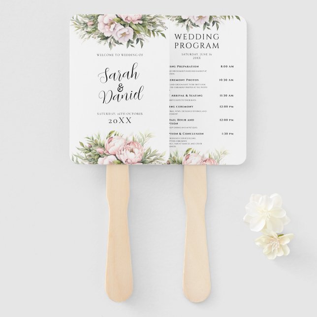 Rosa Peach floral Elegante Hochzeitsprogramme Fächer (Vorne und Hinten)