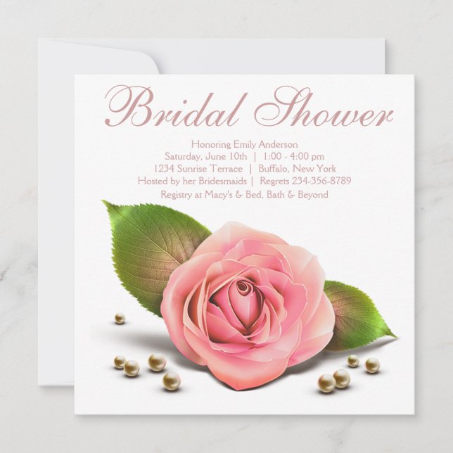 Rosa Pearl White Brautparty Einladung (Vorderseite)