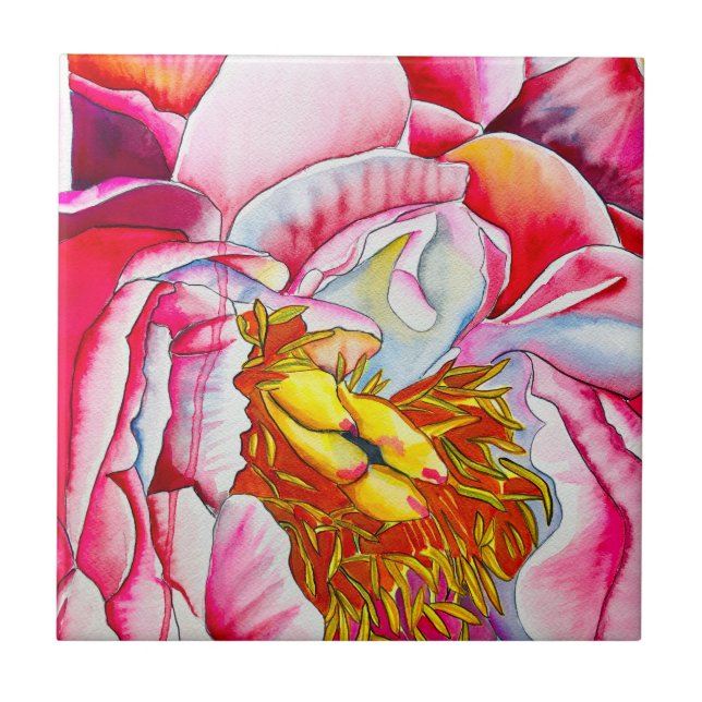 Rosa Peña Wasserfarbe Kunst Fliese (Vorderseite)