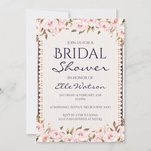 Rosa Peonies Bridal Dusche Einladung, Hochzeit Einladung (Vorderseite)