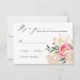 Rosa Peonies Gold Wasserfarbene Hochzeit Rsvp