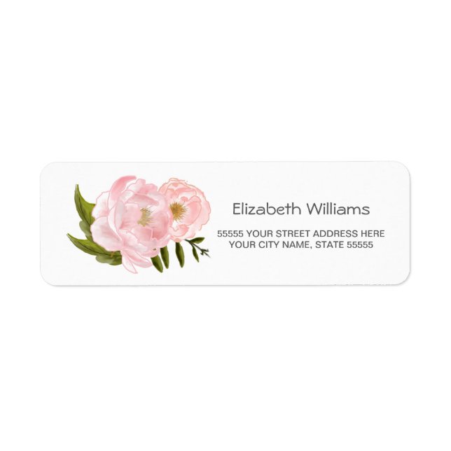 Rosa-Peonies-Rücksendeadressen-Aufkleber (Vorne)