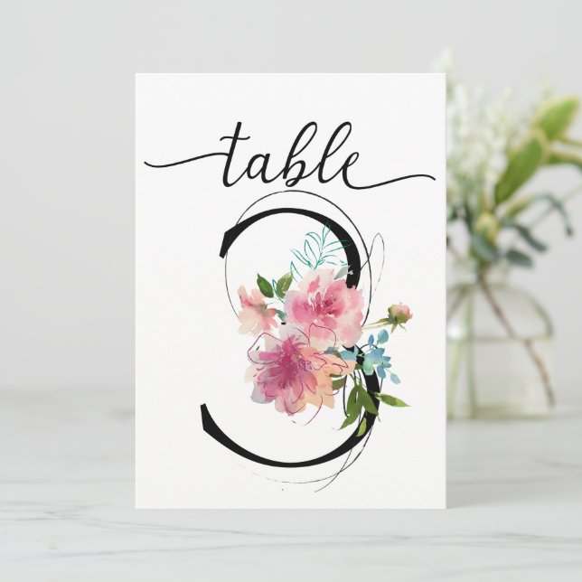 Rosa Peonies Tabelle drei Tischnummern (Stehend Vorderseite)