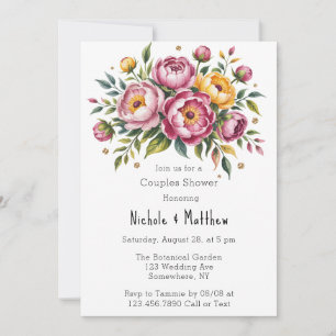 Rosa Peonies und gelbe Blumenpaare Dusche Einladung