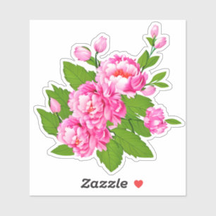 Rosa Peonies und grüne Blätter Aufkleber