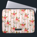 Rosa Peonings und Streifen Personalisiert Laptopschutzhülle<br><div class="desc">Anpassbare Laptop-Hülle mit rosa Blume und Streifen-Muster. Dieses elegante Muster ist auch in verschiedenen Produkten erhältlich.</div>