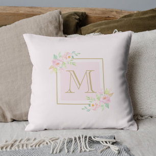 Rosa Peony Custom Monogram Decorative Kissen