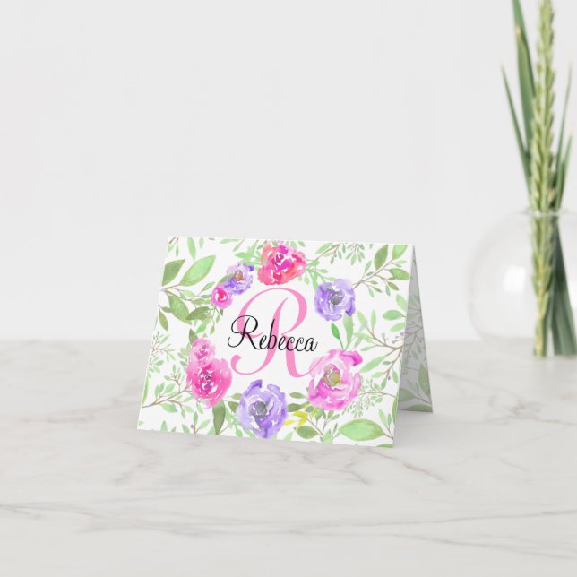 Rosa Peony Floral Watercolor Monogram (Vorderseite)