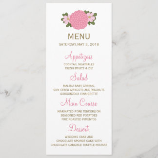 Rosa Peony Floral Wedding Menu Menükarte