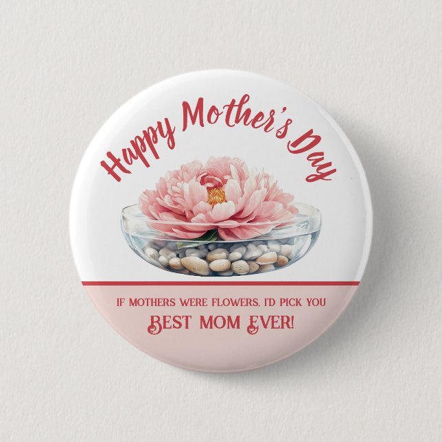 Rosa-Peony-Muttertag Button (Vorderseite)