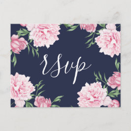 Rosa Peony & Navy Hintergrund | UAWG | Einladungspostkarte