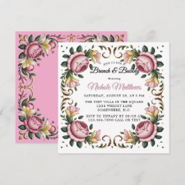 Rosa Peonys Rokoko Rahmen Brunch & Bubbly Einladung