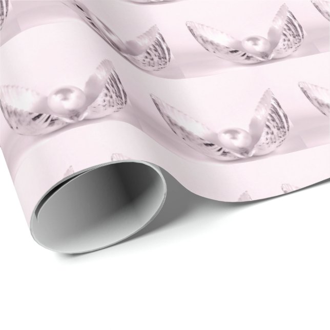 Rosa Perle im Muschel Geschenkpapier (Rolleneckpunkt)