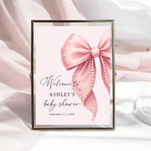 Rosa Perlen-Bogen Mädchen Baby Shower Willkommen Poster