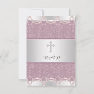Rosa Perlen-Kreuz-Baby-Taufe-Taufe RSV RSVP Karte