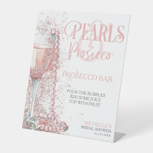 Rosa Perlen und Prosecco-Bar Sockelschild (Vorderseite)