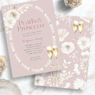 Rosa Perlen und Prosecco Brautmode Einladung