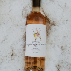 Rosa Perlen und Prosecco Brautparty Gefallen Weinetikett