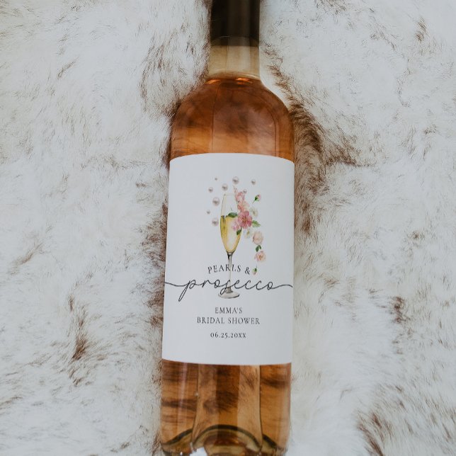 Rosa Perlen und Prosecco Brautparty Gefallen Weinetikett (Von Creator hochgeladen)