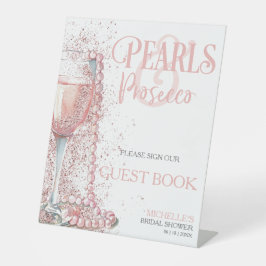 Rosa Perlen und Prosecco-Gästetisch Sockelschild