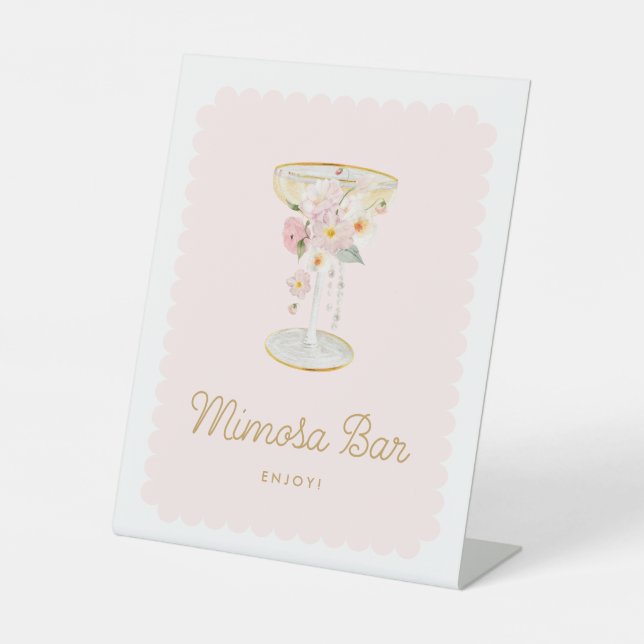 Rosa Perlen und Prosecco Mimosa Bar Sockelschild (Vorderseite)