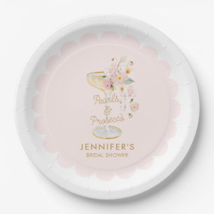 Rosa Perlen und Prosecco-Papierplatten Pappteller