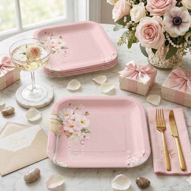 Rosa Perlen und Prosecco Willkommensschild Pappteller (Von Creator hochgeladen)