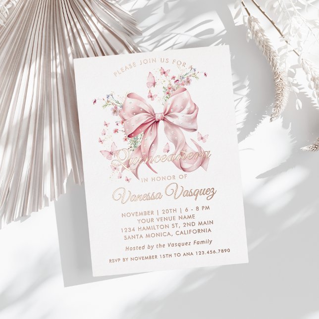 Rosa Perlen und Wildblumen Quinceañera Folieneinladung (Von Creator hochgeladen)