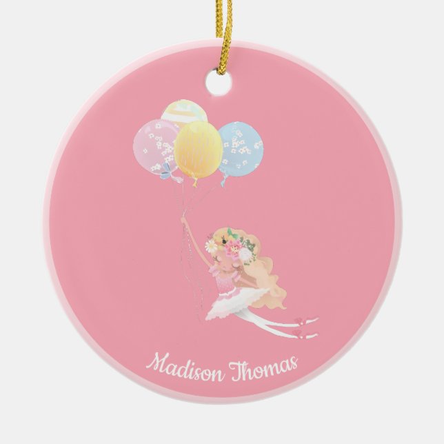 Rosa Personalisiert Ballet Girl Balloons Keramik Ornament (Vorne)