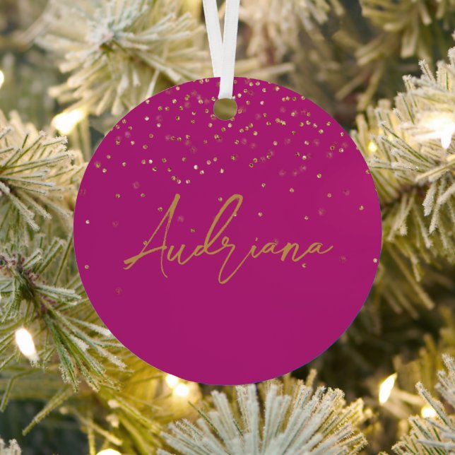 Rosa Personalisiert Goldname Glitzer Sparkle Dots Ornament Aus Metall (InSitu)