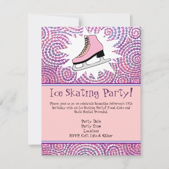 Rosa Personalisiert Ice Skaten Party Einladung (Vorderseite)