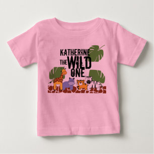 Rosa Personalisiert WILD ONE Safari Erster Geburts Baby T-shirt