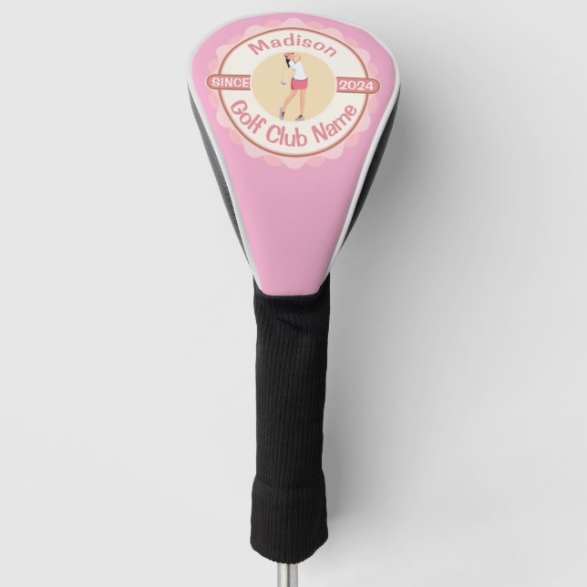 Rosa Personalisierte Damen Name Golf Headcover (Vorderseite)