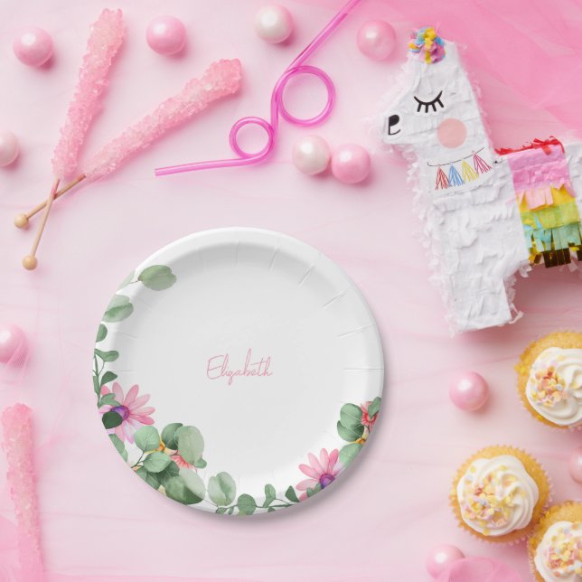 Rosa Personalisierte Duschplatte Pappteller (Party)