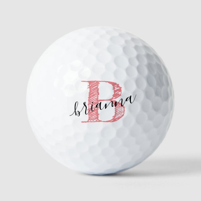 Rosa Personalisierte Elegant Script Monogram Initi Golfball (Vorderseite)