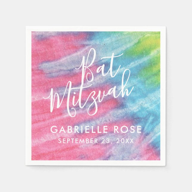 Rosa Personalisierte Gefärbte Krawatte Bat Mitzvah Serviette (Vorderseite)