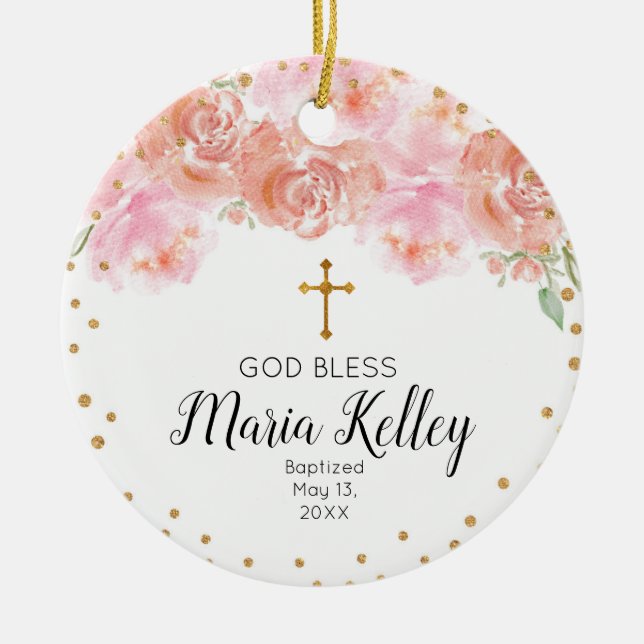 Rosa Personalisierte Girl Taufe Keramik Ornament (Vorne)