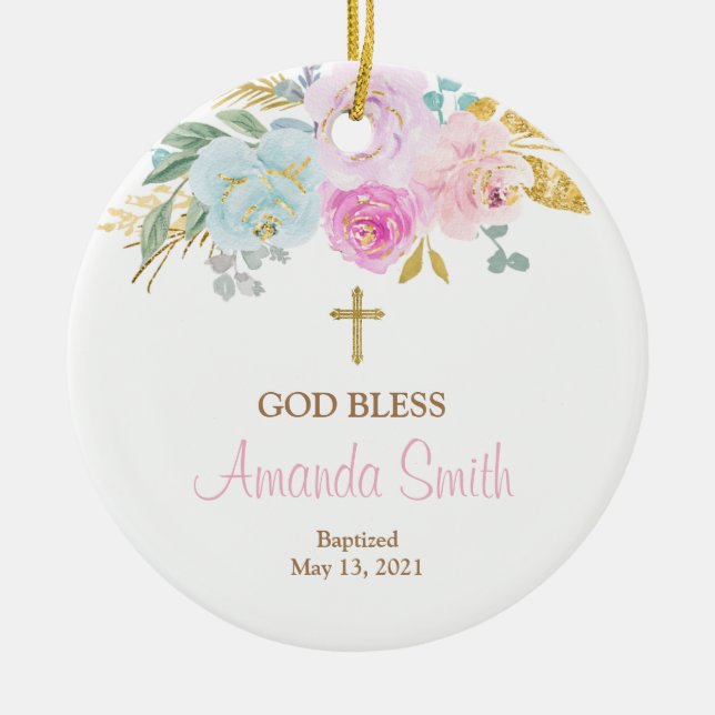 Rosa Personalisierte Girl Taufe Keramik Ornament (Vorne)