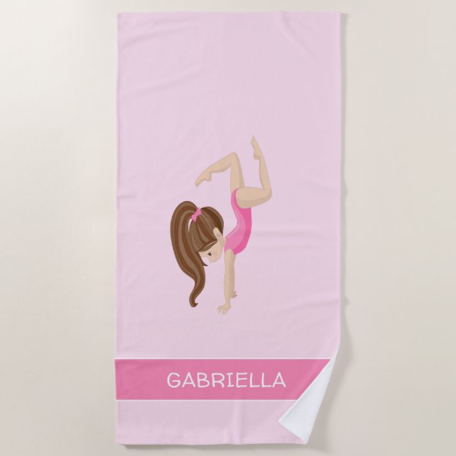 Rosa personalisierte Gymnastik Strandtuch (Vorderseite)