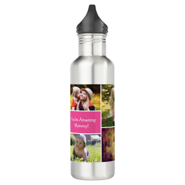 Rosa Personalisierte Mama Multiple Foto Collage Edelstahlflasche (Links)