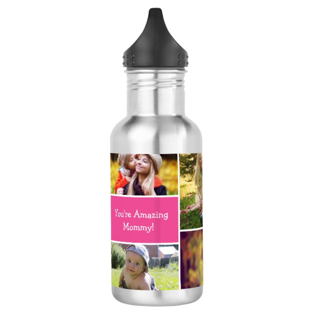 Rosa Personalisierte Mama Multiple Foto Collage Edelstahlflasche (Links)