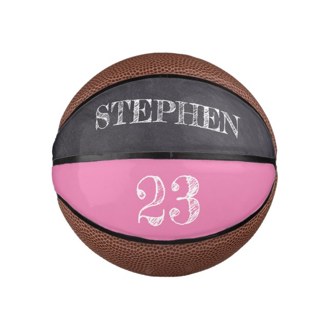 Rosa Personalisierte Namensnummer Chalkboard-Ätzun Mini Basketball (Vorderseite)