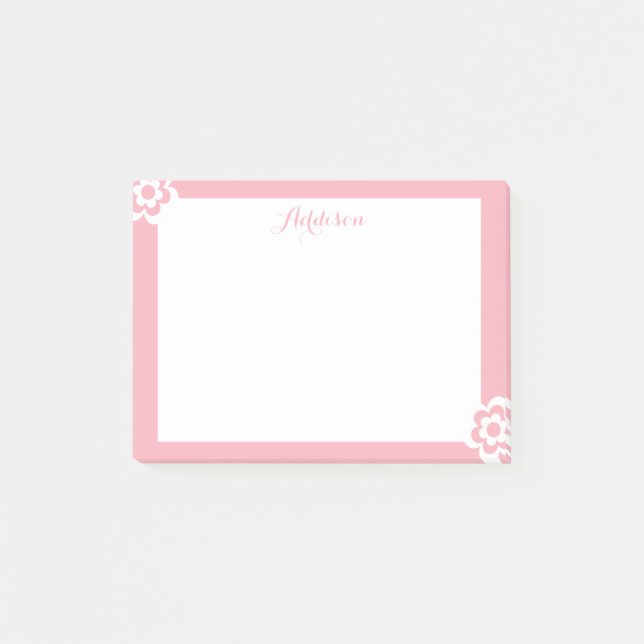 Rosa Personalisierte Post-it®-Hinweise Weiße Blume Post-it Klebezettel (Vorderseite)