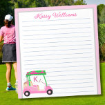 Rosa Personalisierter Golf Warenkorb Notizblock<br><div class="desc">Ein charmanter, einzigartiger Golfwagen - heiß rosa und grün - geschmackvoll fertig gemacht - bereit, den Platz zu betreiben - das Notizblock. Das ist ein tolles Geschenk für alle Golfliebhaber - Spaß / attraktiv / einzigartig. Personalisieren Sie es mit Ihrem Namen. Wenn Sie Fragen zum Design oder eine spezielle Anfrage...</div>