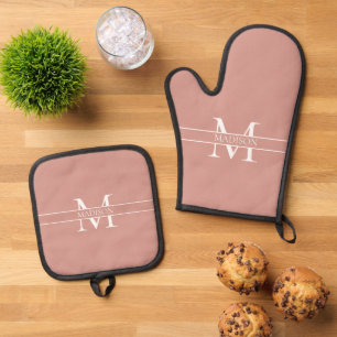 Rosa Personalisierter Mit Monogramm Individuelle N Ofenhandschuh & Topflappen-Set