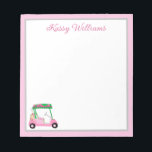 Rosa Personalisierter Name des Golfplatzes Notizblock<br><div class="desc">Ein charmanter, einzigartiger Golfwagen - pink und grün - geschmackvoll fertig - bereit, den Platz zu betreiben - das Notizblock. Das ist ein tolles Geschenk für alle Golfliebhaber - Spaß / attraktiv / einzigartig. Personalisieren Sie es mit Ihrem Namen. Wenn Sie Fragen zum Design oder eine spezielle Anfrage haben, senden...</div>