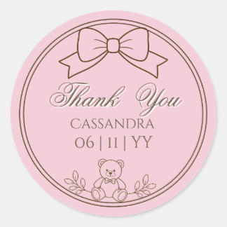 Rosa personalisierter Teddybär-Schleife Runder Aufkleber