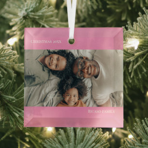 Rosa Personalisiertes Foto Weihnachten Ornament Aus Glas