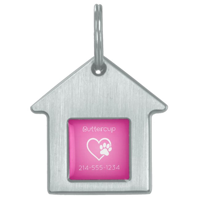 Rosa personalisiertes Hundehalsband Name & Telefon Tiermarke (Vorderseite)